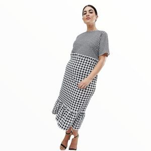Asos DESIGN Curve Midi Black & White Gingham Print Contrast Dress